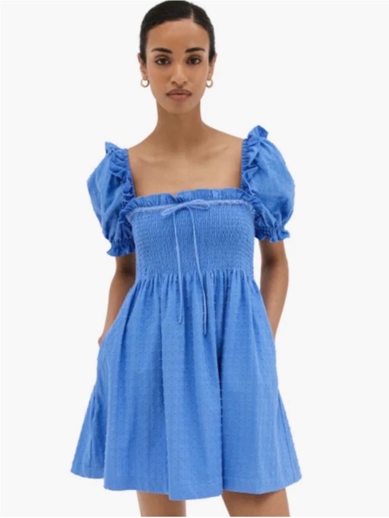Hill House Dresses & Skirts - Hill House Blue Smocked Puff-Sleeve Mini Dress